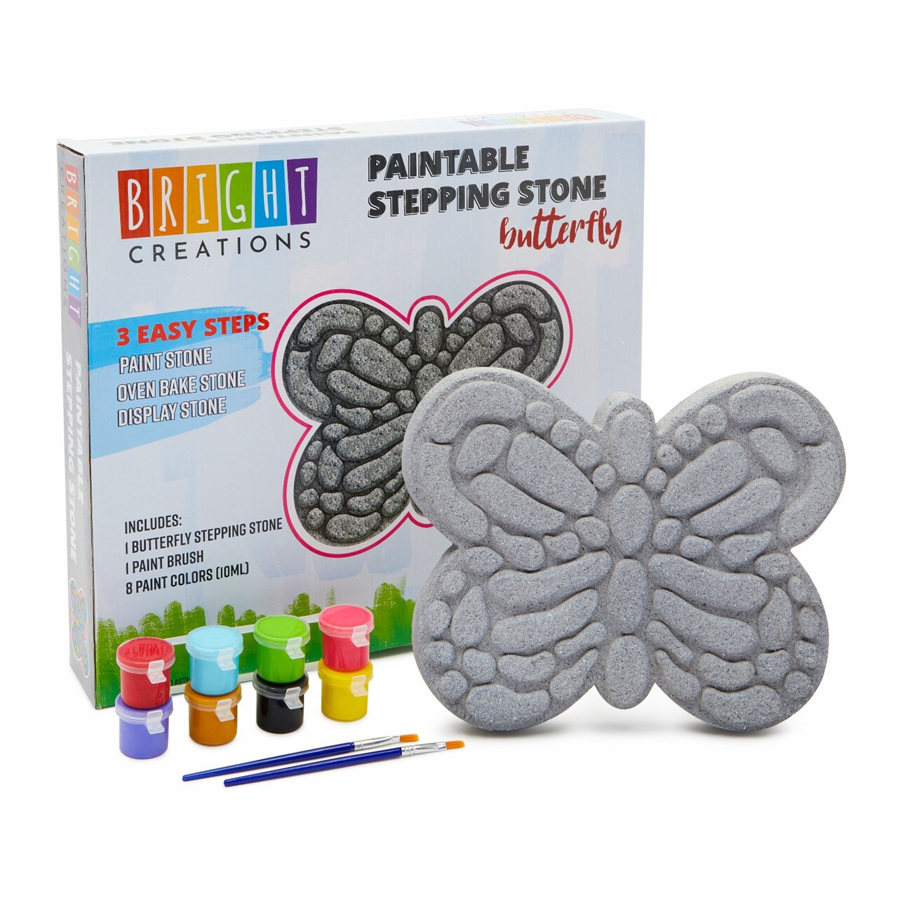 Paint Your Own Stepping Stones Kit for Kids DIY Arts and Crafts, Garden Décor, 8 Paint Colors, 2 Brushes